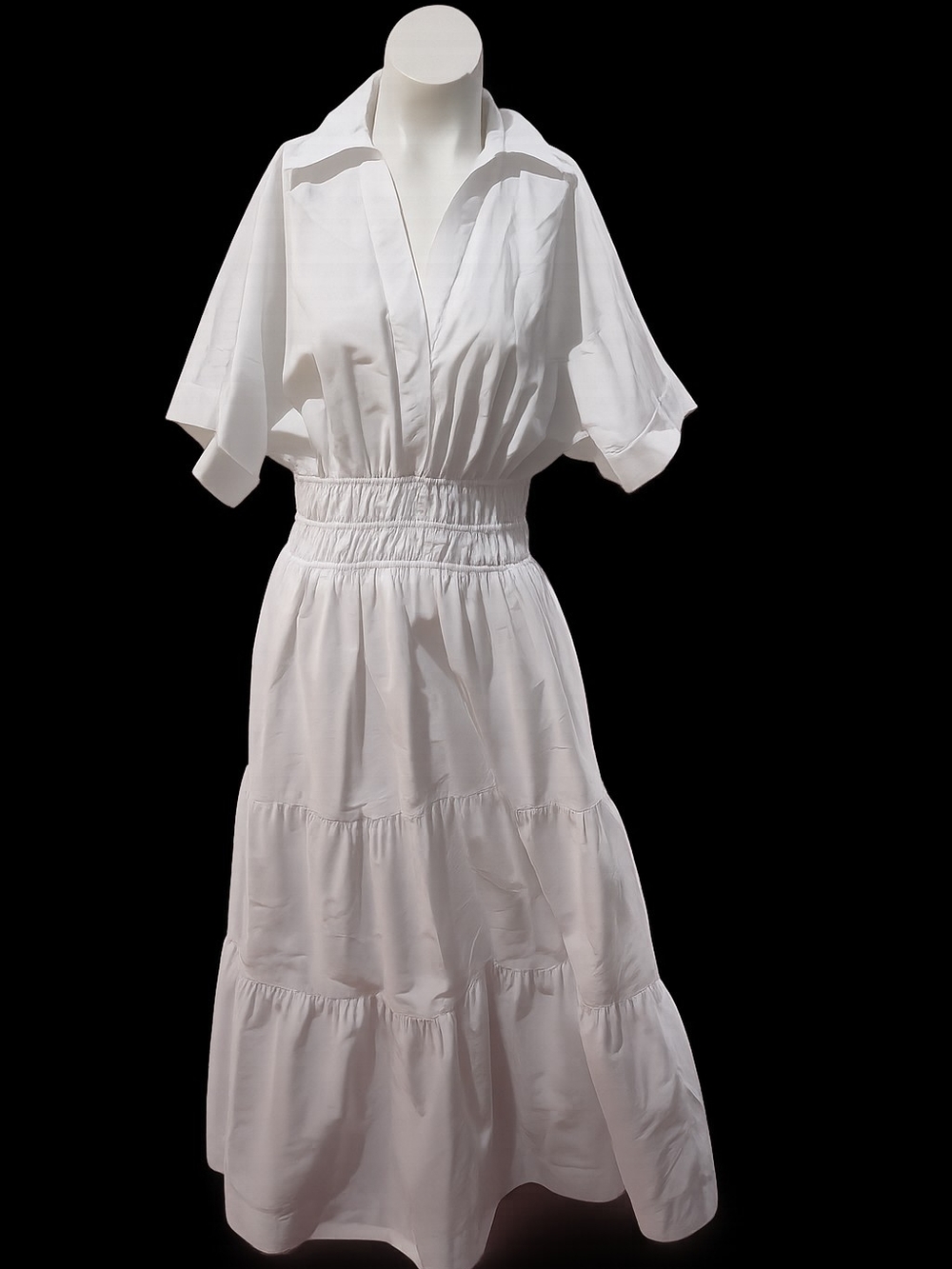 Anthropologie White 100% Cotton Smocked Waist Tiered Maxi Dress Size S